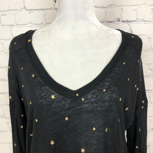 Rails Sami Black Gold Foil Star Long Sleeve Tee Size M Linen Blend - Picture 4 of 8